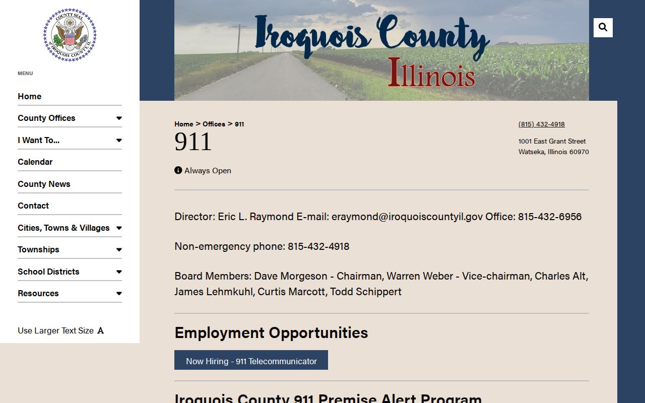 Iroquois County 911 and non-emergency dispatch information