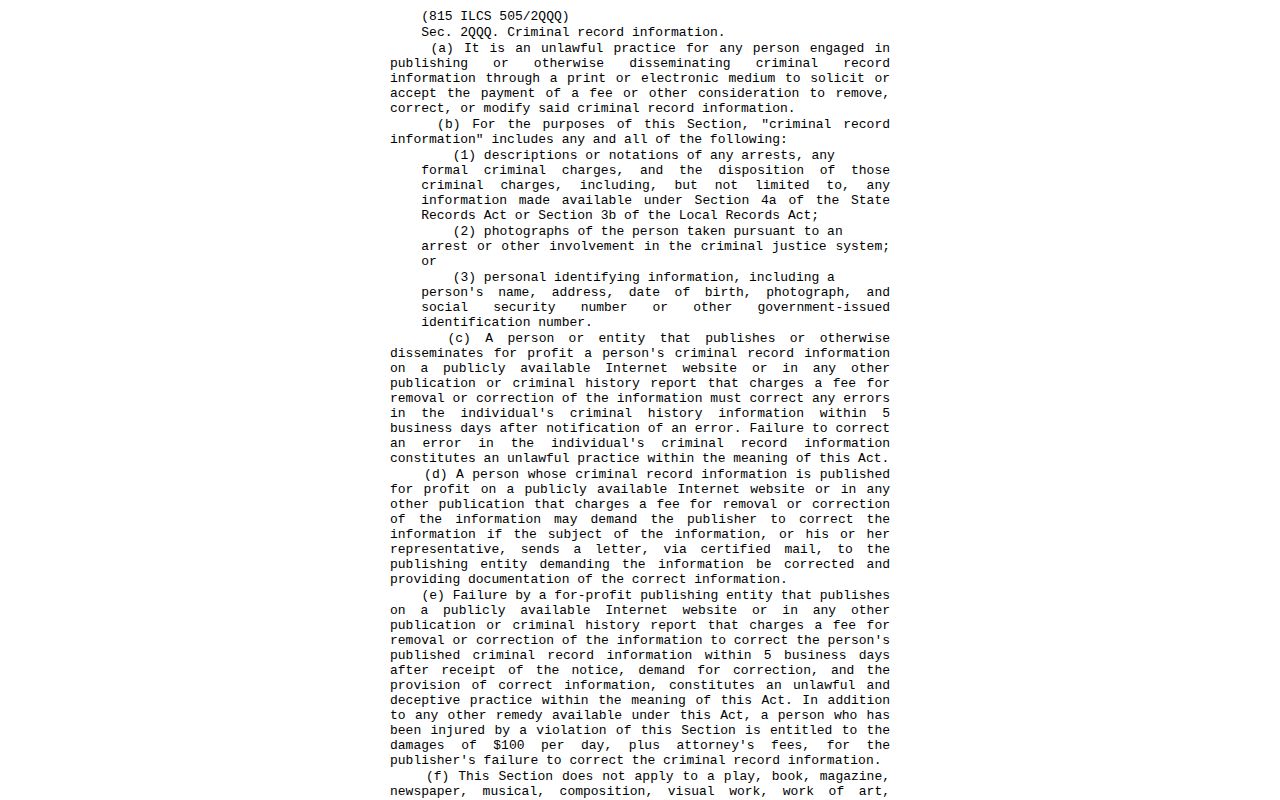 Iroquois County correction and anti-pay-to-remove statute for arrest records