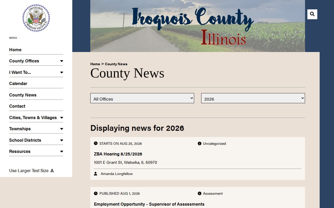 Iroquois County official news archive for sheriff notices