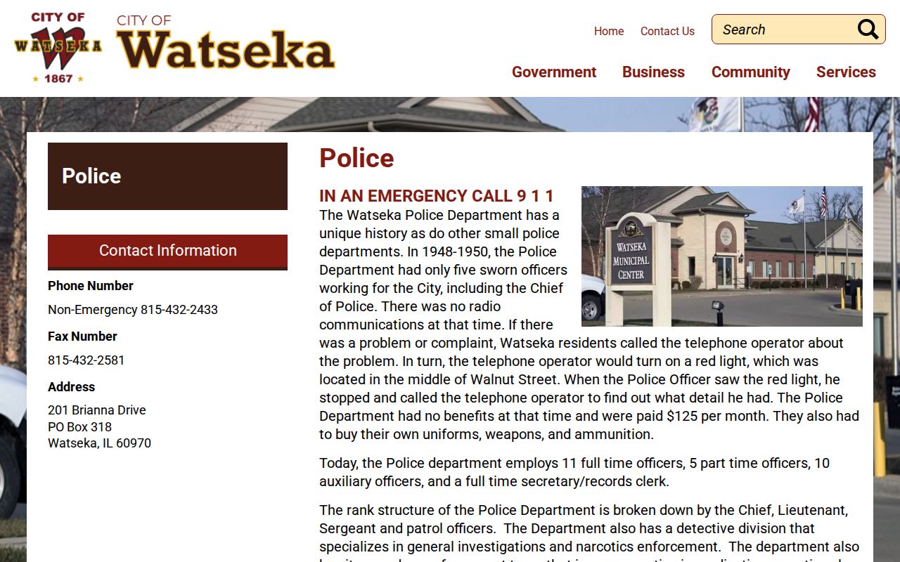 Watseka Police Department information and arrest-record contact, Iroquois County